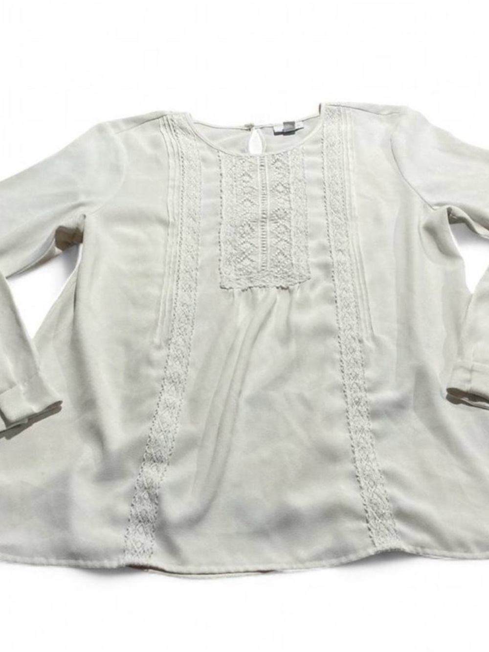 J. Jill Cream Lace Detailing Long Sleeve Blouse Womens Sz M Office Wear